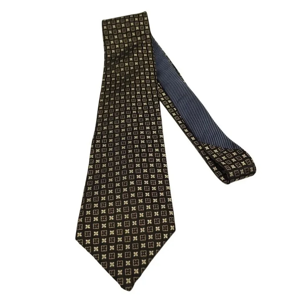 Tommy Hilfiger Men's 100% Silk Geometric Pattern Classic Necktie Black Gold